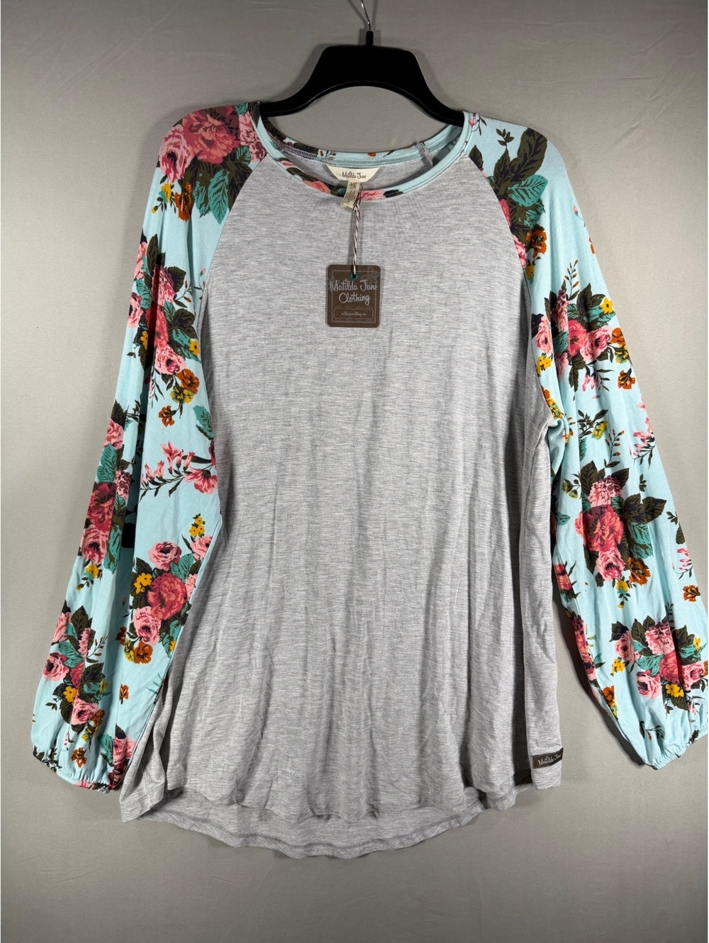 Matilda Jane Women's Long Sleeve Raglan Shirt with Floral Sleeves